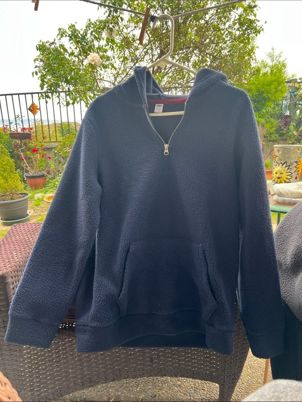Young Boys Navy Hooded Sherpa Quarter-Zip Pullover Sweater